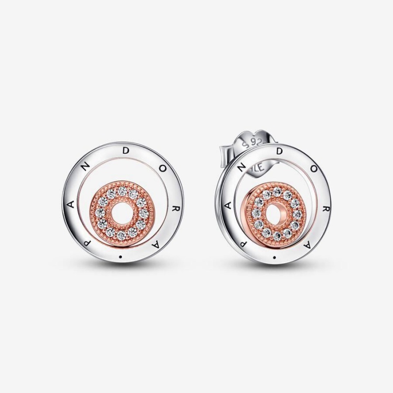 Clous d'Oreilles Pandora Signature Two-Tone Logo Circles | SKV-65094179