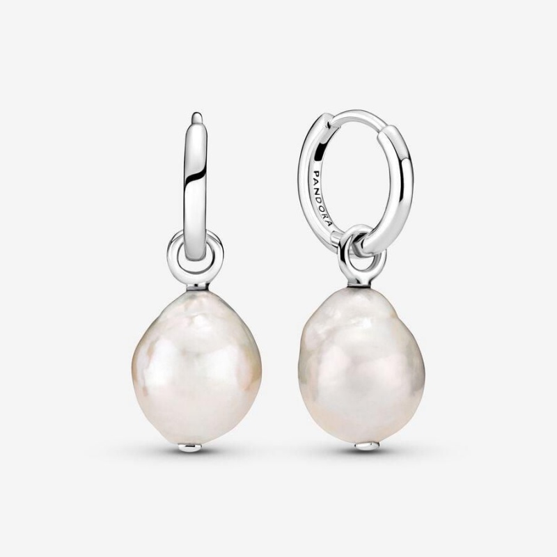 Boucles d'Oreilles Créoles Pandora Treated Freshwater Cultured Baroque Pearl Blanche | LDI-26456476