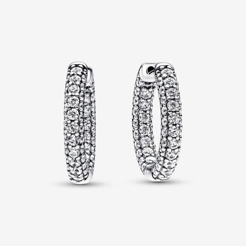 Boucles d'Oreilles Créoles Pandora Timeless Pavé Single-Row | JQI-84515050