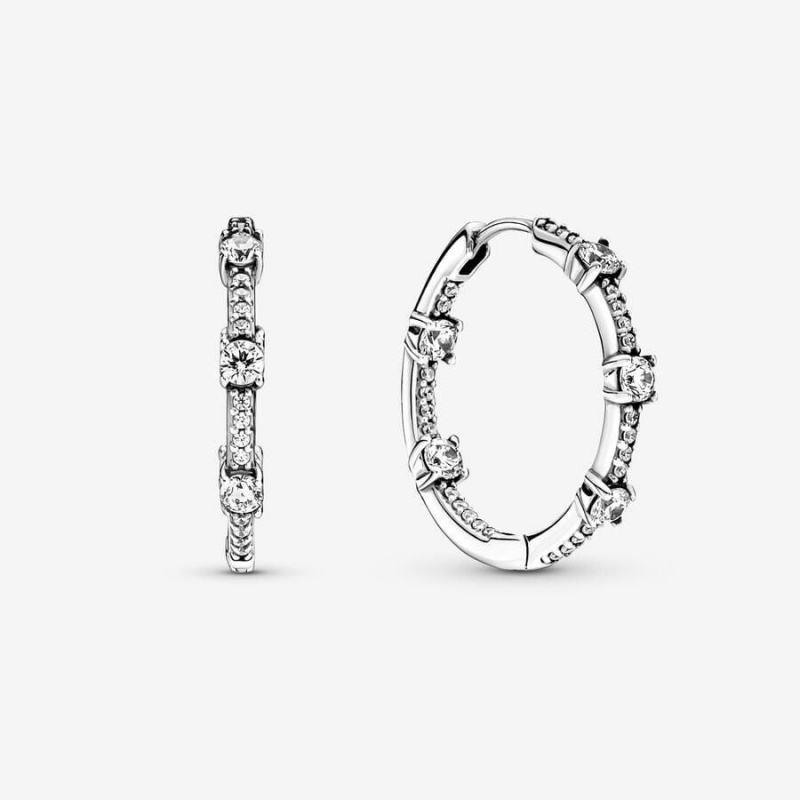 Boucles d'Oreilles Créoles Pandora Sparkling Pavé Bars | SKO-76435882