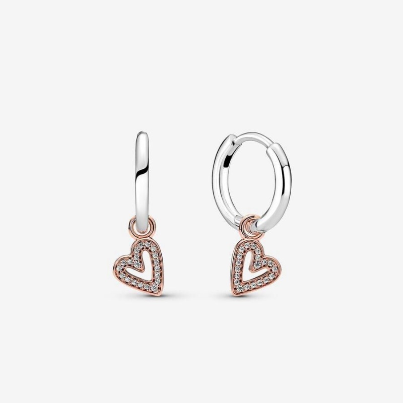 Boucles d'Oreilles Créoles Pandora Sparkling Freehand Heart | XHX-11516614