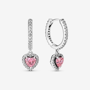 Boucles d'Oreilles Créoles Pandora Sparkling Halo Heart Rose | DWQ-42767223