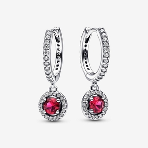 Boucles d'Oreilles Créoles Pandora Round Sparkling Rouge | KUZ-19393745