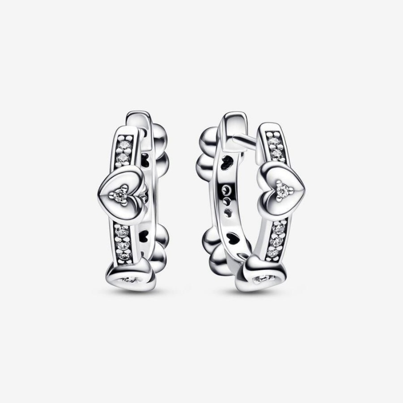 Boucles d'Oreilles Créoles Pandora Radiant Sparkling Hearts | KMD-38789645