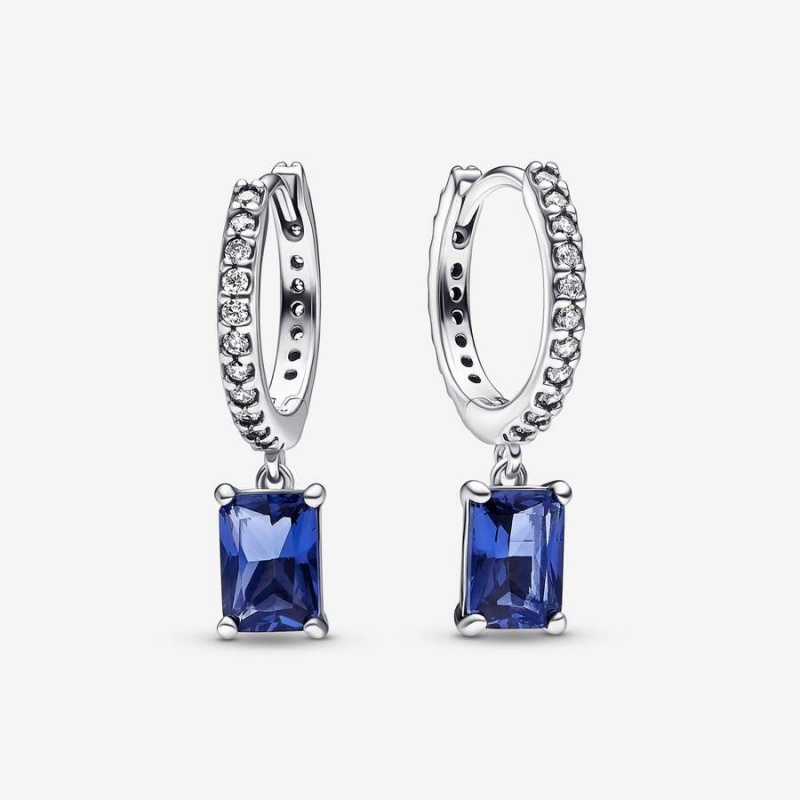 Boucles d'Oreilles Créoles Pandora Rectangular Sparkling Bleu | QSL-08454610