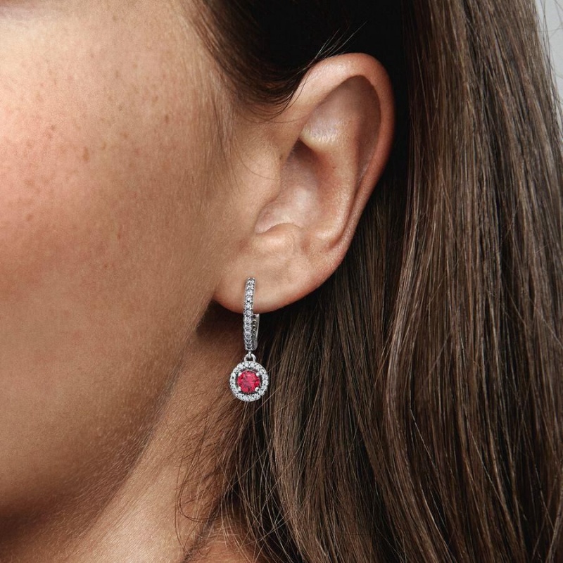 Boucles d'Oreilles Créoles Pandora Round Sparkling Rouge | KUZ-19393745