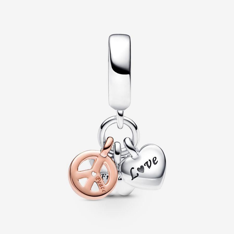 Charm Pendentif Pandora Two-Tone Rainbow Heart Butterfly & Peace Triple Multicolore | FXF-36208444