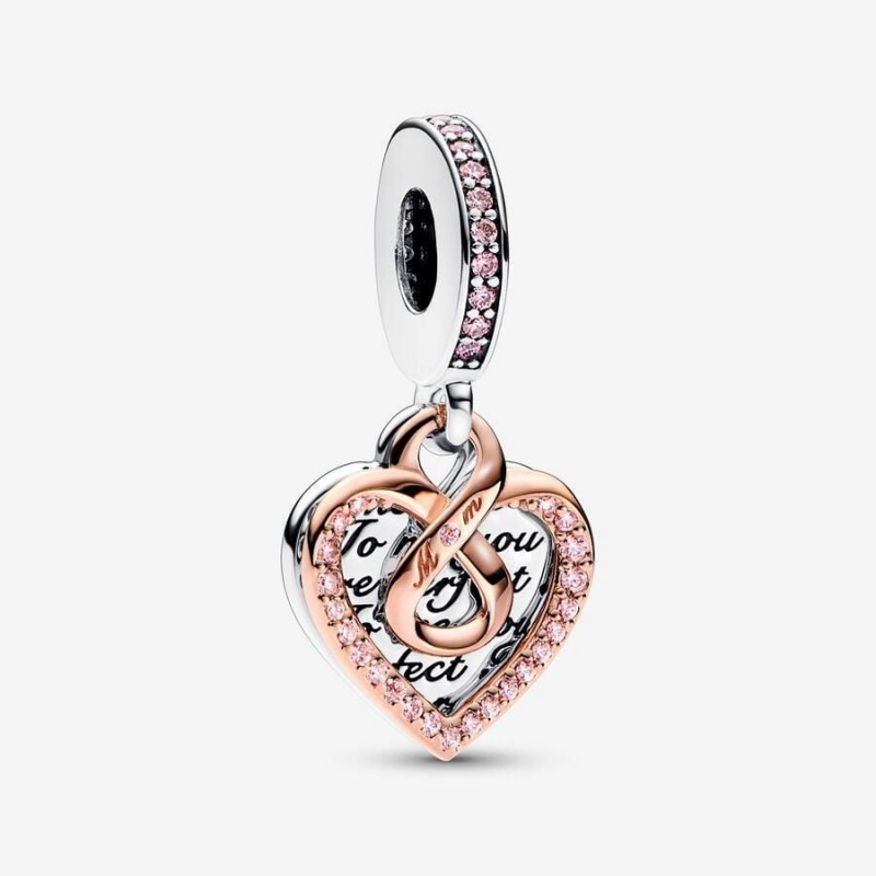 Charm Pendentif Pandora Two-Tone Infinity Heart Double Rose | ABZ-03130596