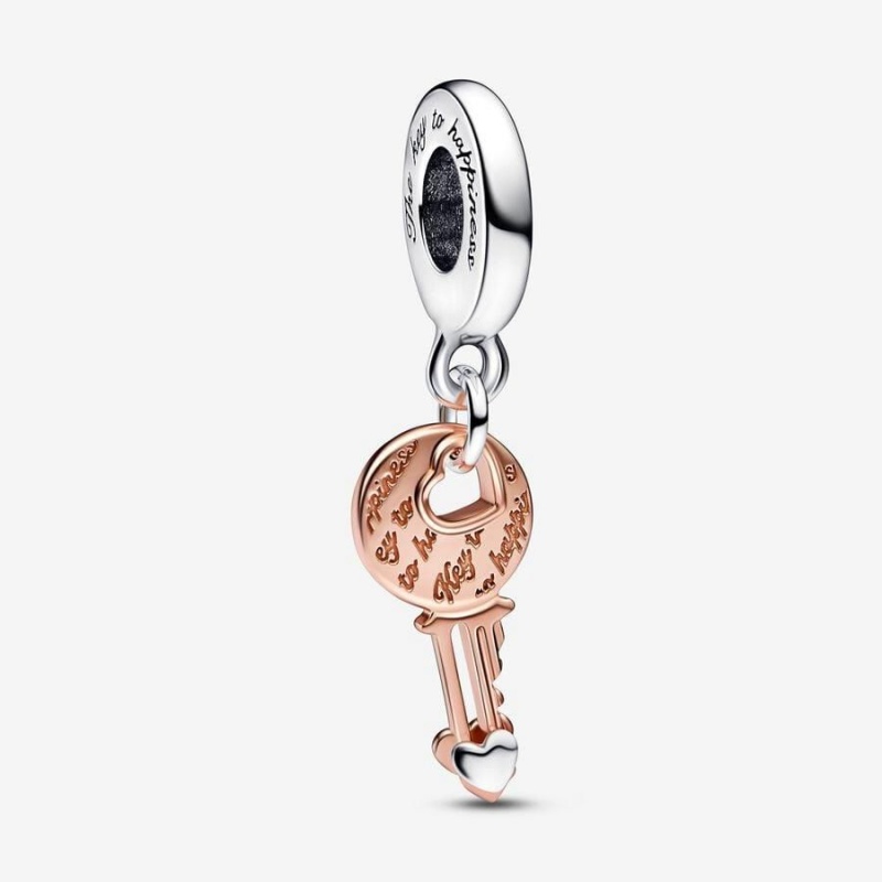 Charm Pendentif Pandora Two-Tone Key & Sliding Heart | HIA-34687308