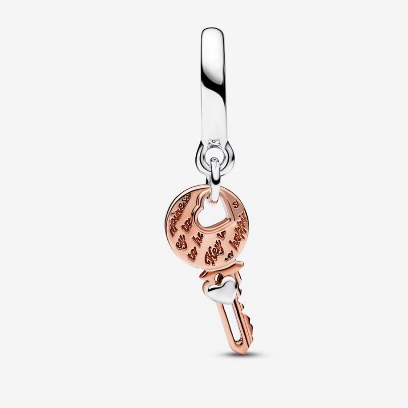 Charm Pendentif Pandora Two-Tone Key & Sliding Heart | HIA-34687308