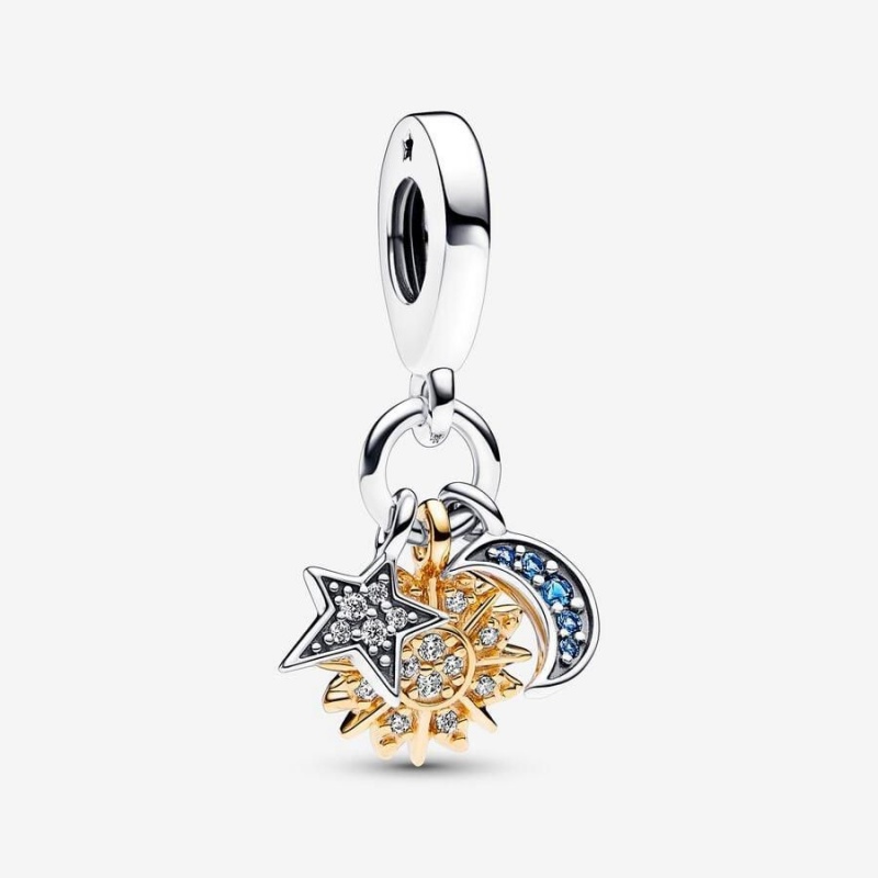 Charm Pendentif Pandora Two-Tone Celestial Triple Bleu | ZEN-38571587