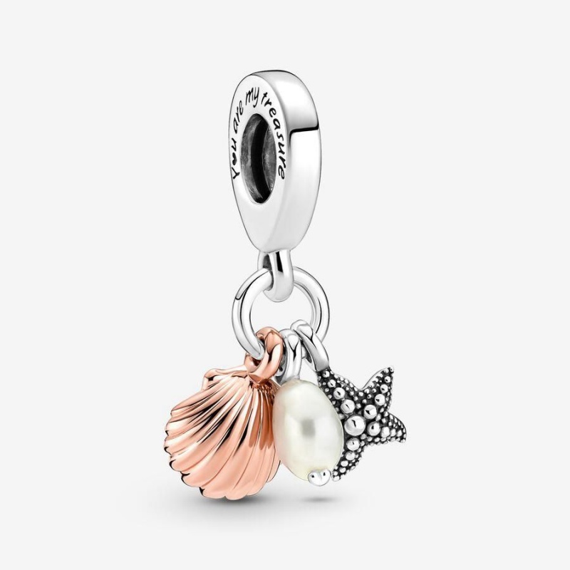 Charm Pendentif Pandora Treated Freshwater Cultured Pearl Starfish & Shell Triple Blanche | GLT-03134948