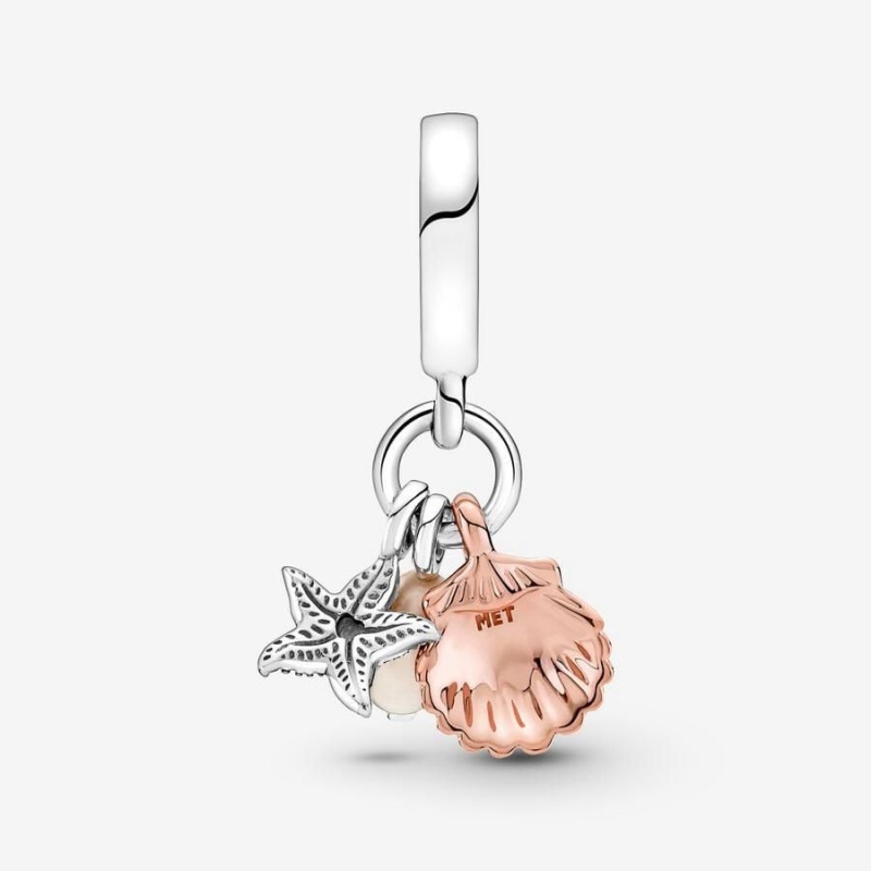 Charm Pendentif Pandora Treated Freshwater Cultured Pearl Starfish & Shell Triple Blanche | GLT-03134948