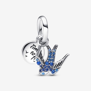 Charm Pendentif Pandora Sparkling Swallow & Quote Double Bleu | HUS-33175698