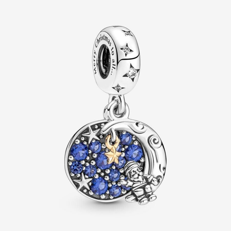 Charm Pendentif Pandora Santa Claus On The Moon Double Bleu | UUN-12018587