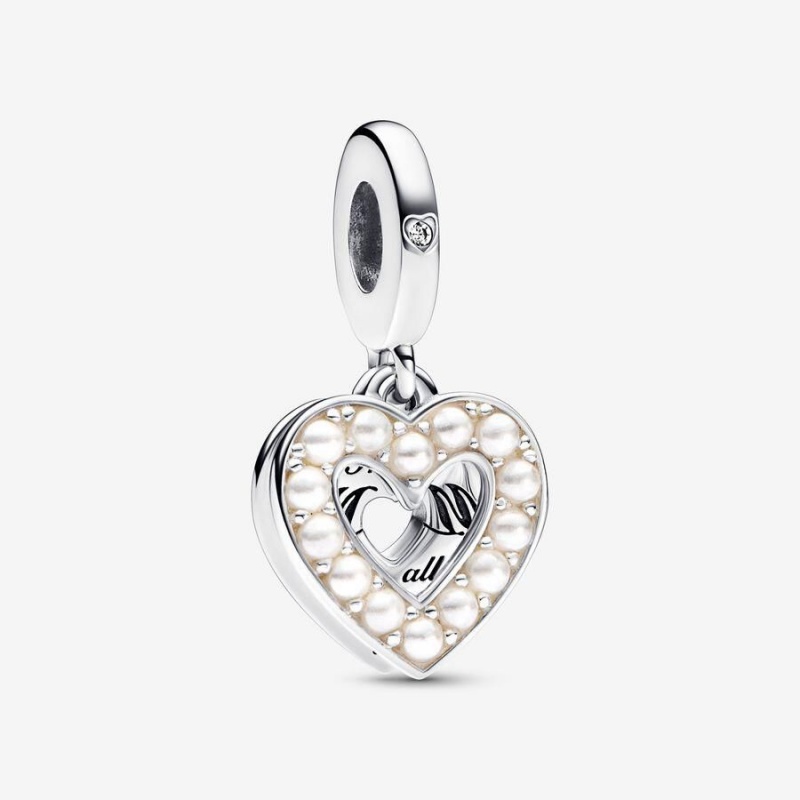 Charm Pendentif Pandora Pearlescent Heart Double Blanche | ZXH-93712937