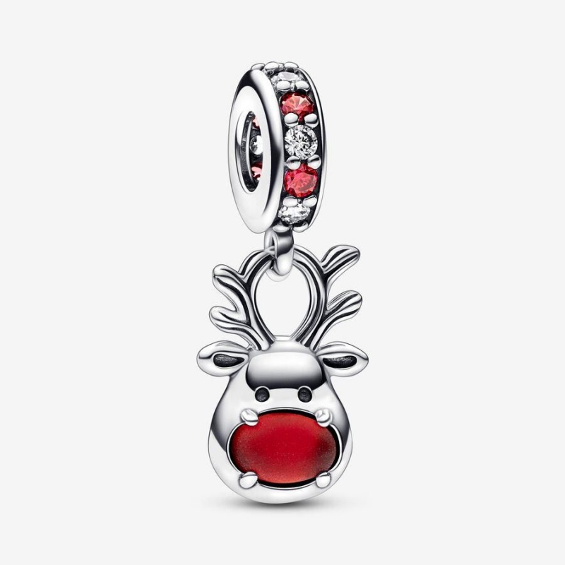 Charm Pendentif Pandora Nose Reindeer Murano Rouge | MCY-86442245