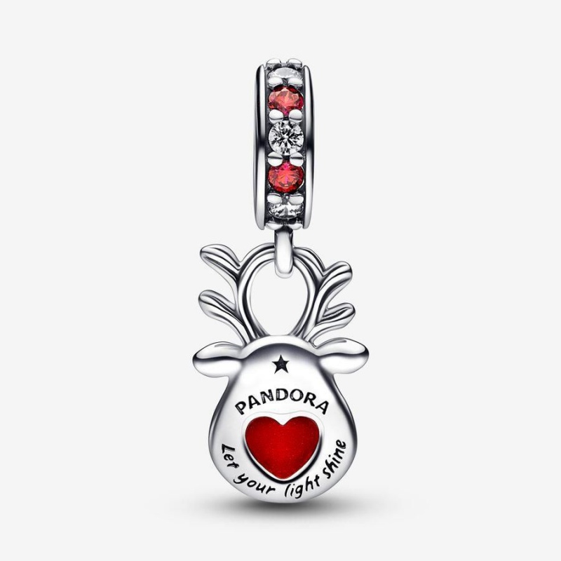 Charm Pendentif Pandora Nose Reindeer Murano Rouge | MCY-86442245