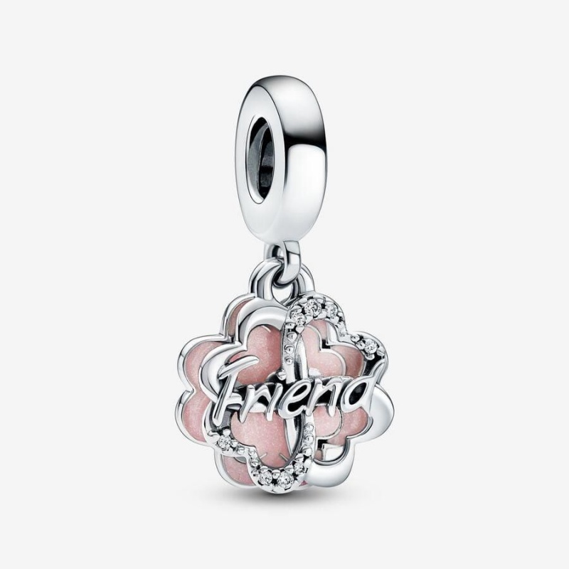 Charm Pendentif Pandora Four-Leaf Clover Friendship Double Rose | RDU-74603895