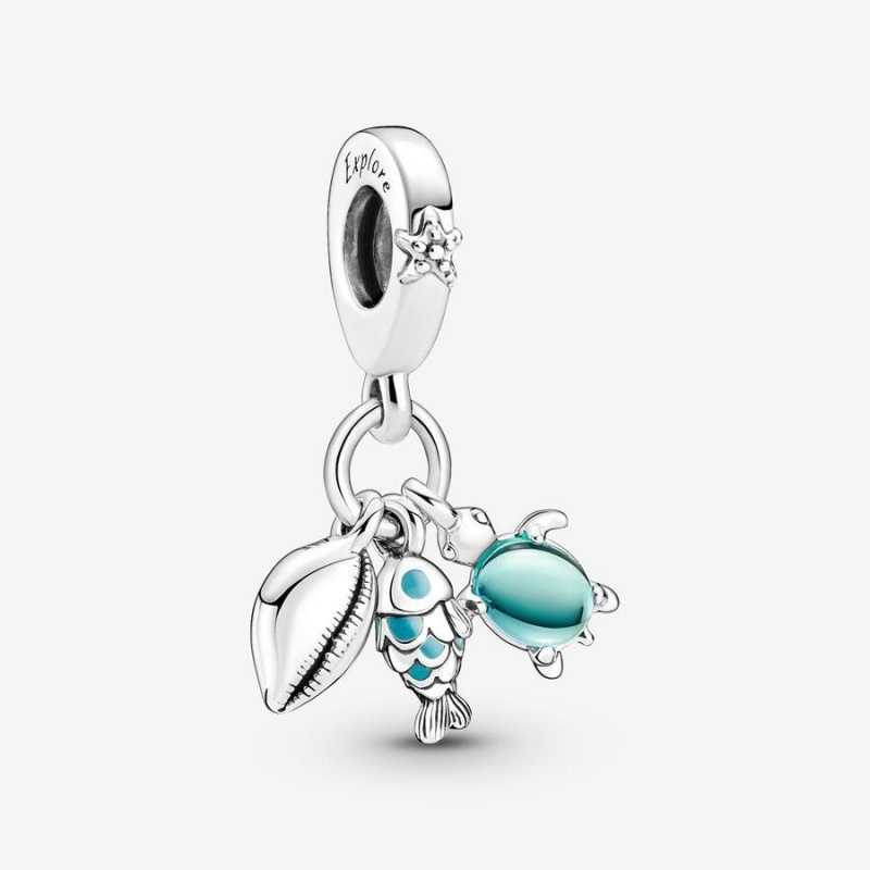 Charm Pendentif Pandora Fish Sea Turtle & Conch Triple Turquoise | SXM-98178898