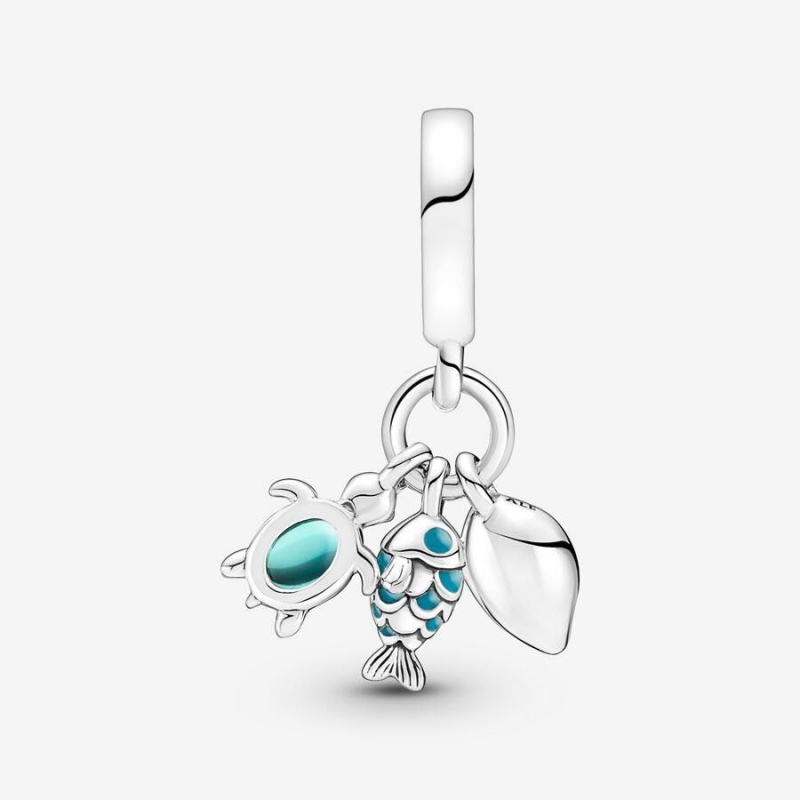 Charm Pendentif Pandora Fish Sea Turtle & Conch Triple Turquoise | SXM-98178898