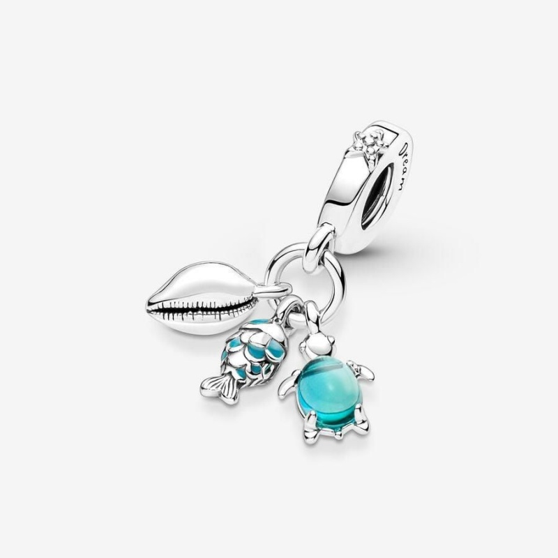 Charm Pendentif Pandora Fish Sea Turtle & Conch Triple Turquoise | SXM-98178898