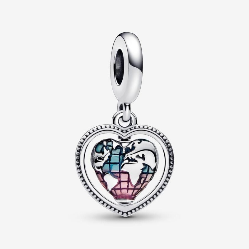 Charm Pendentif Pandora Family Spinning Heart Globe Multicolore | TGR-87514152