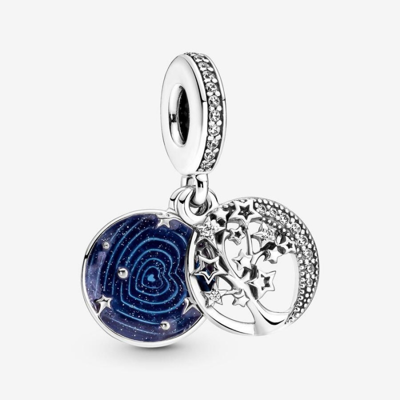 Charm Pendentif Pandora Double Tree & Galaxy Moon Bleu | SLZ-16438495