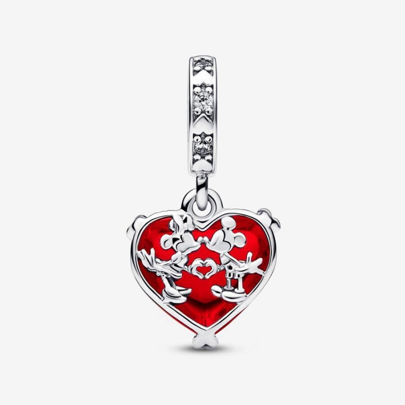 Charm Pendentif Pandora Disney Mickey & Minnie Mouse Kiss Murano Glass Rouge | UYJ-11894881