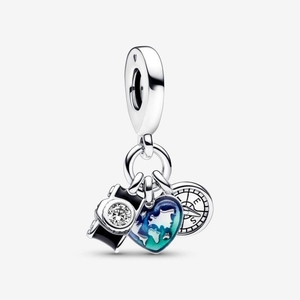 Charm Pendentif Pandora Camera Heart & Compass Triple Bleu | OTE-31683788