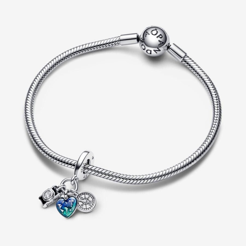 Charm Pendentif Pandora Camera Heart & Compass Triple Bleu | OTE-31683788