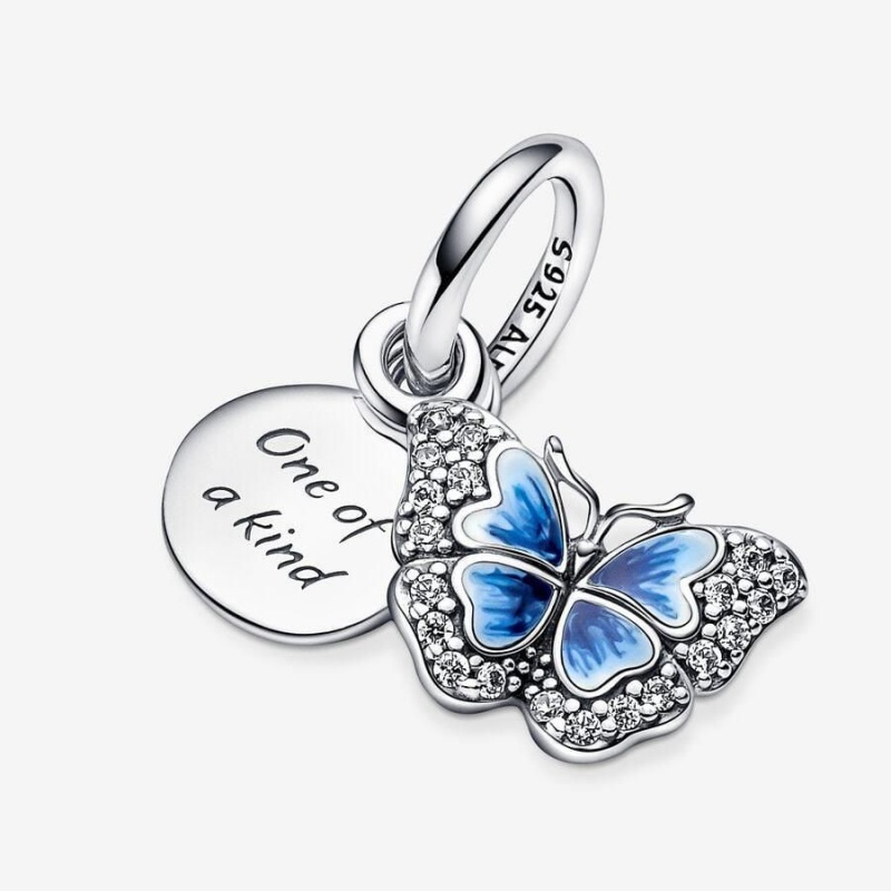 Charm Pendentif Pandora Butterfly & Quote Double Bleu | YRJ-79983282