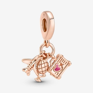 Charm Pendentif Pandora Airplane Globe & Suitcase Triple Rose | WGS-46125955