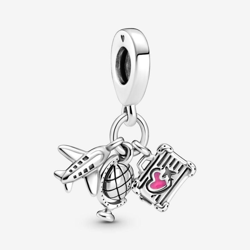 Charm Pendentif Pandora Airplane Globe & Suitcase Rose | PKI-80102992