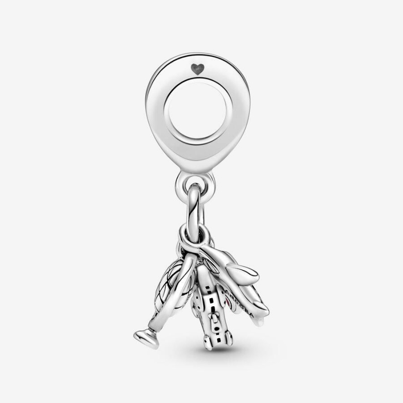 Charm Pendentif Pandora Airplane Globe & Suitcase Rose | PKI-80102992