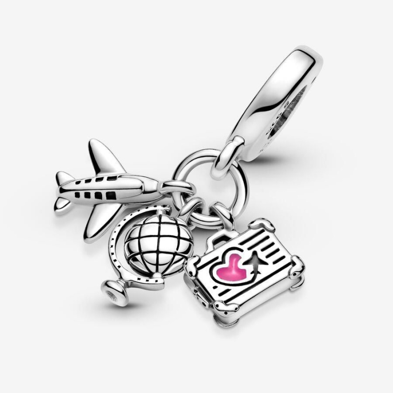 Charm Pendentif Pandora Airplane Globe & Suitcase Rose | PKI-80102992