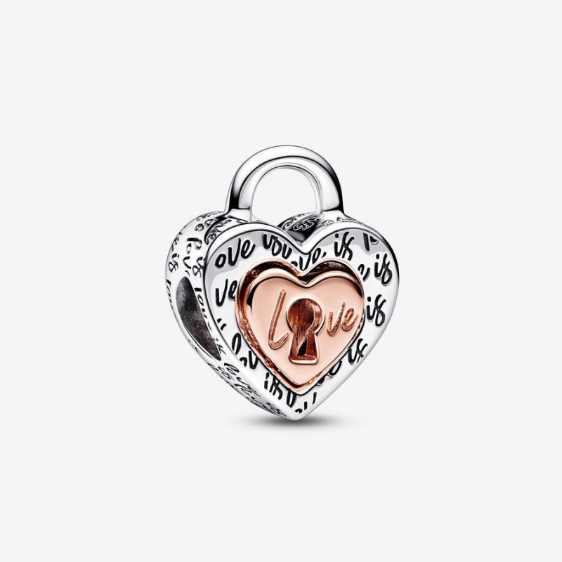 Charm Pandora Two-Tone Padlock Splittable Heart | AOF-52527254