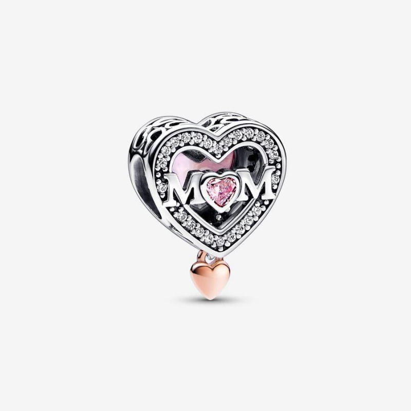 Charm Pandora Two-Tone Openwork Mom & Heart Rose | XYY-60701156