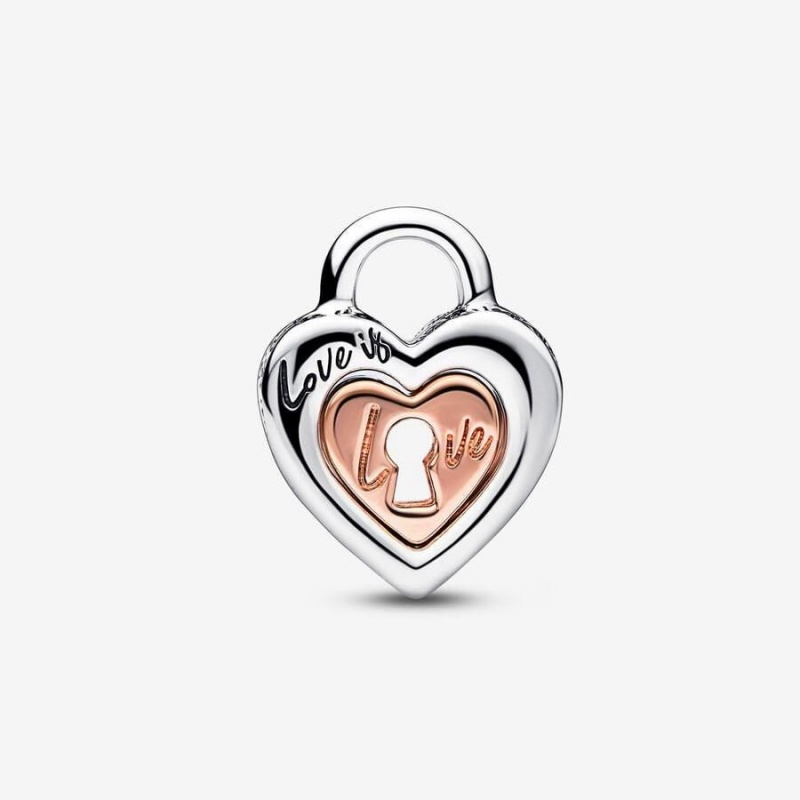 Charm Pandora Two-Tone Padlock Splittable Heart | AOF-52527254