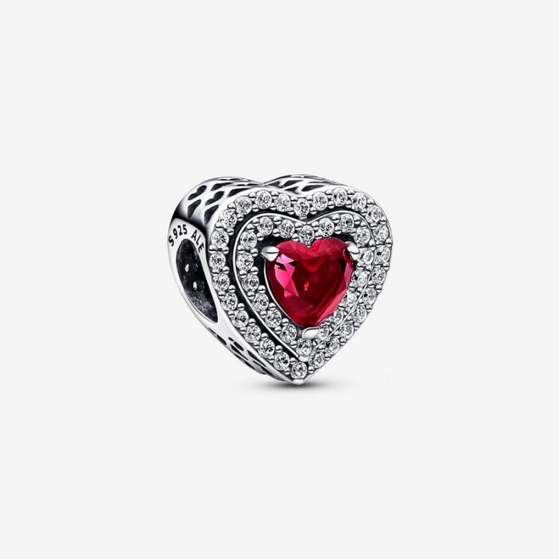 Charm Pandora Sparkling Levelled Heart Rouge | YWH-42823523