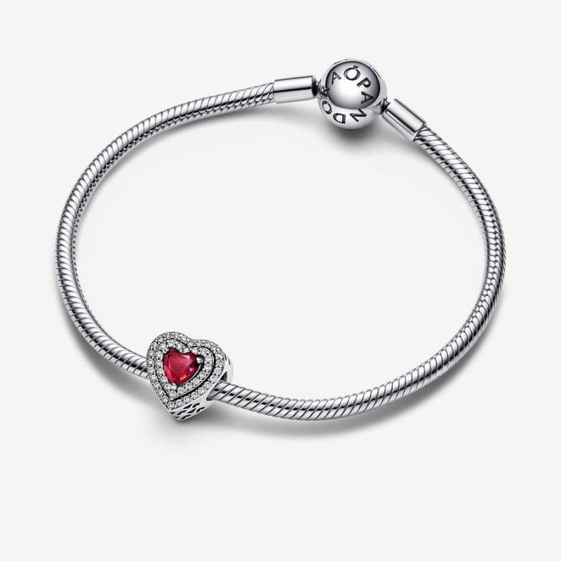 Charm Pandora Sparkling Levelled Heart Rouge | YWH-42823523