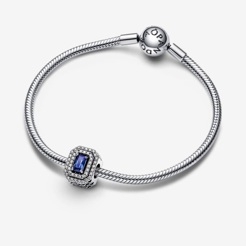 Charm Pandora Sparkling Leveled Rectangular Bleu | LZU-16698076