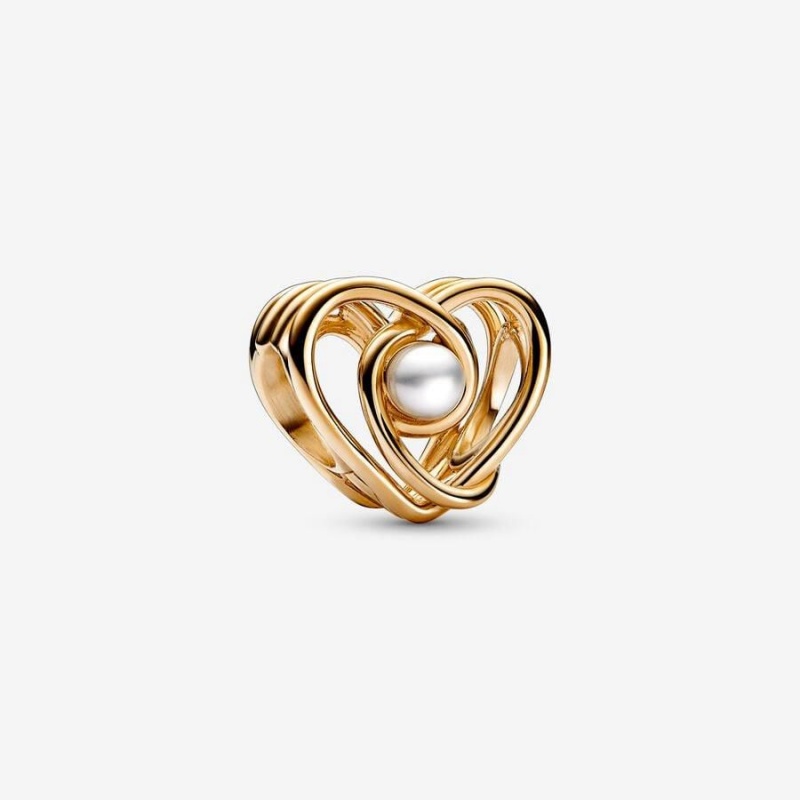 Charm Pandora Openwork Swirling Heart & Treated Freshwater Cultured Pearl Blanche | UCS-28479740