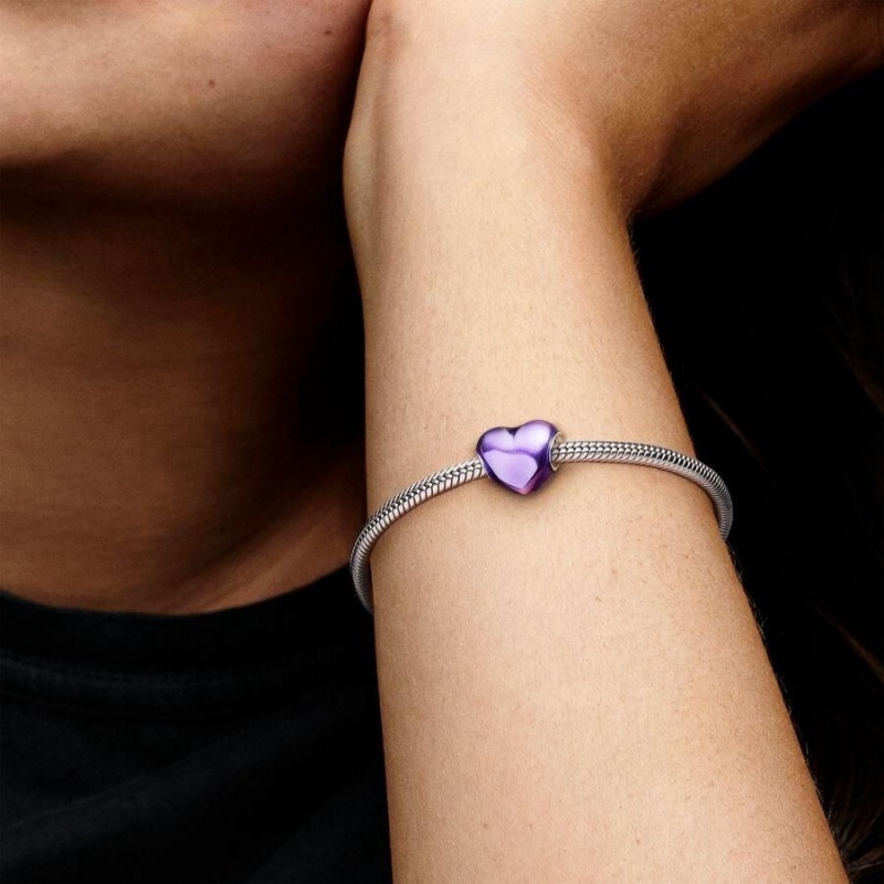 Charm Pandora Metallic Heart Violette | TJX-28855233