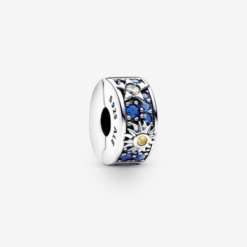 Charm Pandora Celestial Sun Star & Moon Clip Bleu | ZCZ-71704694