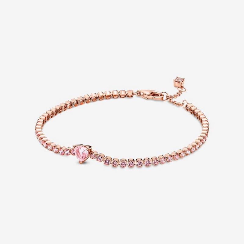 Bracelet avec Charms Pandora Sparkling Heart Tennis Rose | XEC-79136123