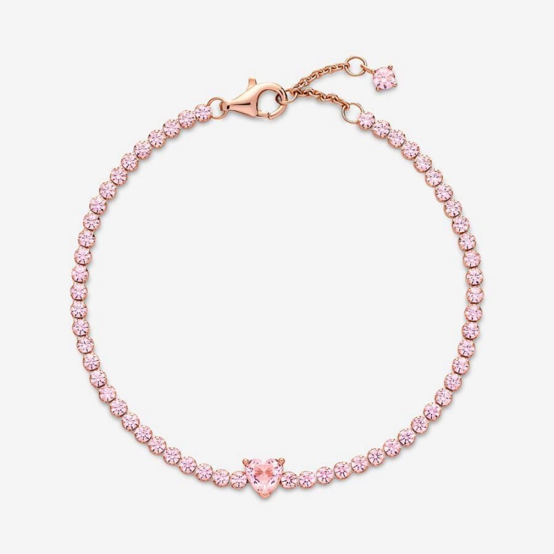 Bracelet avec Charms Pandora Sparkling Heart Tennis Rose | XEC-79136123