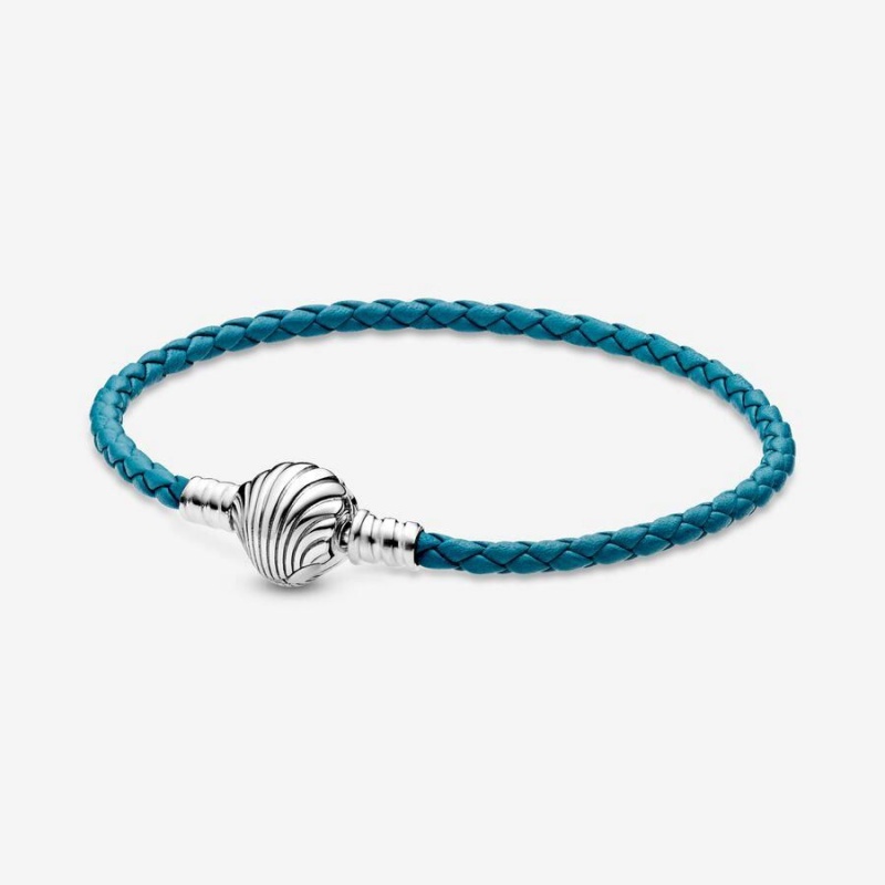 Bracelet avec Charms Pandora Moments Seashell Clasp Braided Cuir Turquoise | SCA-79402545