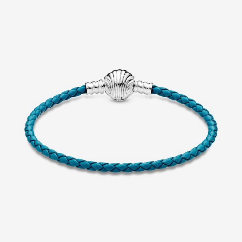 Bracelet avec Charms Pandora Moments Seashell Clasp Braided Cuir Turquoise | SCA-79402545