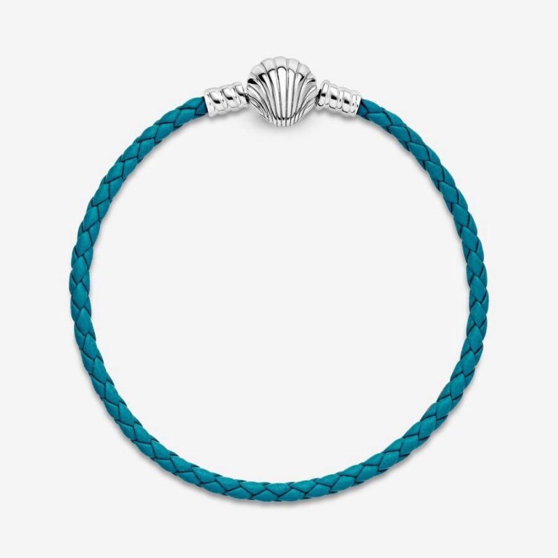 Bracelet avec Charms Pandora Moments Seashell Clasp Braided Cuir Turquoise | SCA-79402545